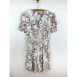 Vintage Floral Romper with Faux Pearl Buttons